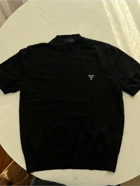 Prada Sweaters - Authentic Prada Black Short Sleeve Knit wool sweater with Logo